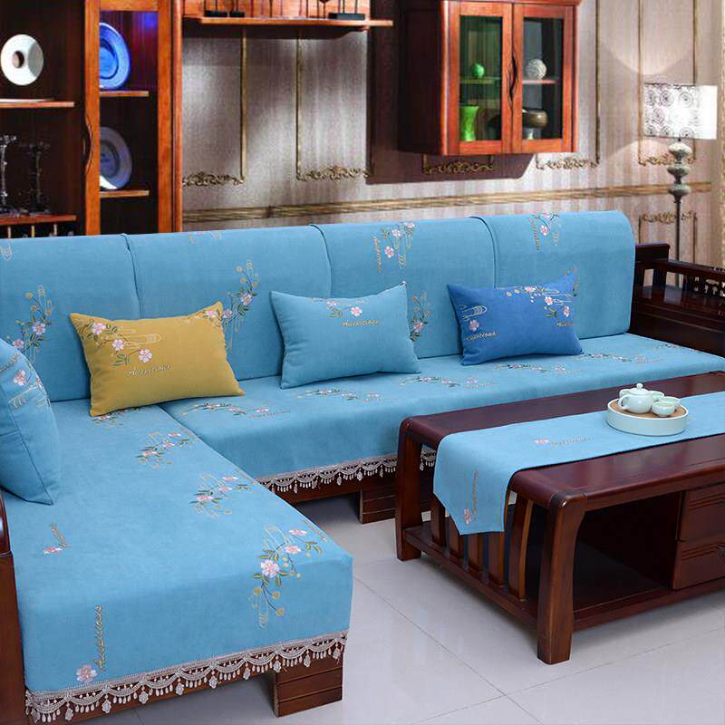 新中式风格沙发坐垫实木组合沙发四季通用布艺防滑定做靠背套罩