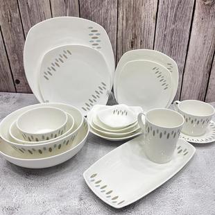 韩国家用北欧陶瓷饭碗汤碗碟子面碗鱼盘乔迁餐具套装 骨瓷碗碟套装