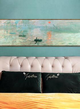 莫奈卧室装饰画房间现代极简主义主卧室床头挂画酒店壁画世界名画