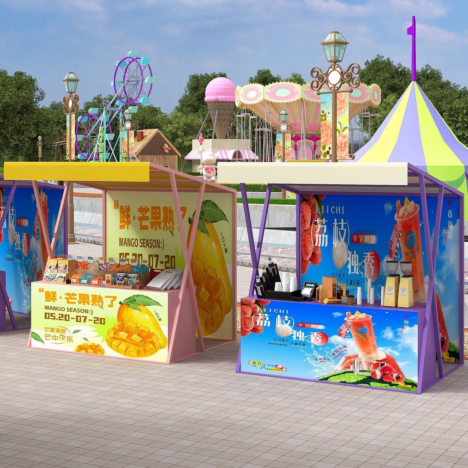 网红景区大型互动摆摊展示架户外美食街小吃摊位架集市可移动摊架