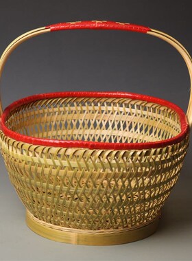 红色彩礼竹篮子婚庆竹篮子手工竹编篮 精品手提篮 菜篮 收纳篮 水