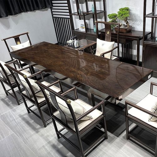 黑檀木办公桌实木大板书桌黑檀茶桌茶台原木老板桌新中式桌椅组合