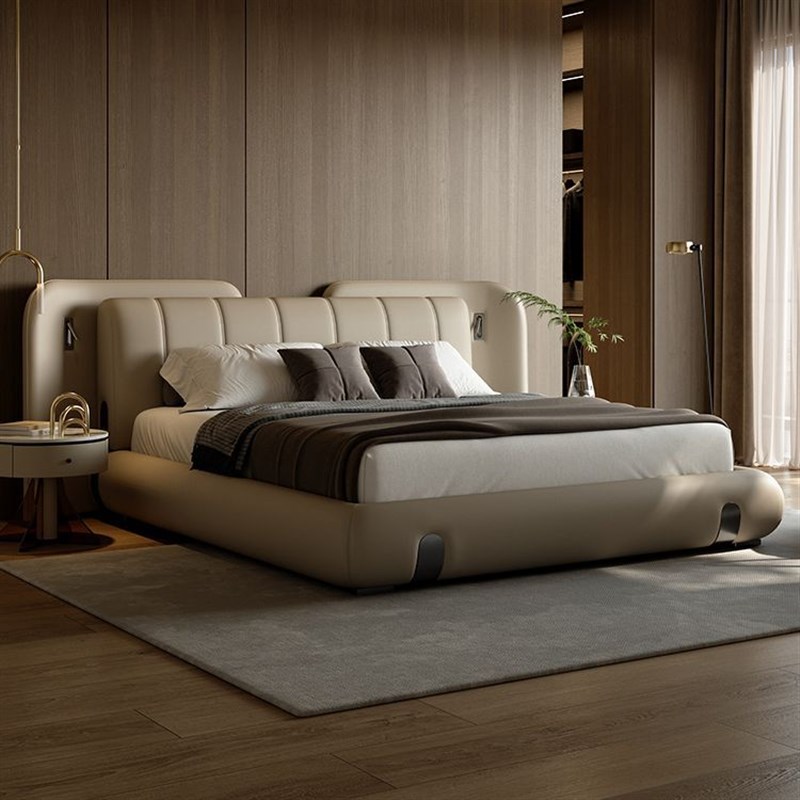意式轻奢宽屏环保皮1.8m床别墅主卧现代简约双人床家用卧室婚床