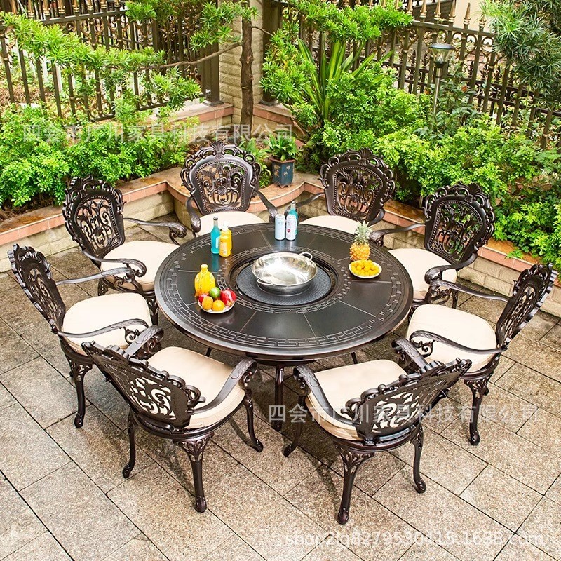 户外烧烤铸铝桌椅庭院室外花园休闲家具餐桌露天阳台电烤火锅组合
