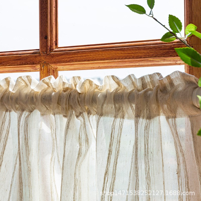 日式亚麻短帘半帘门帘遮阳纱帘遮挡帘隔断浴室厨房魔术贴免打孔