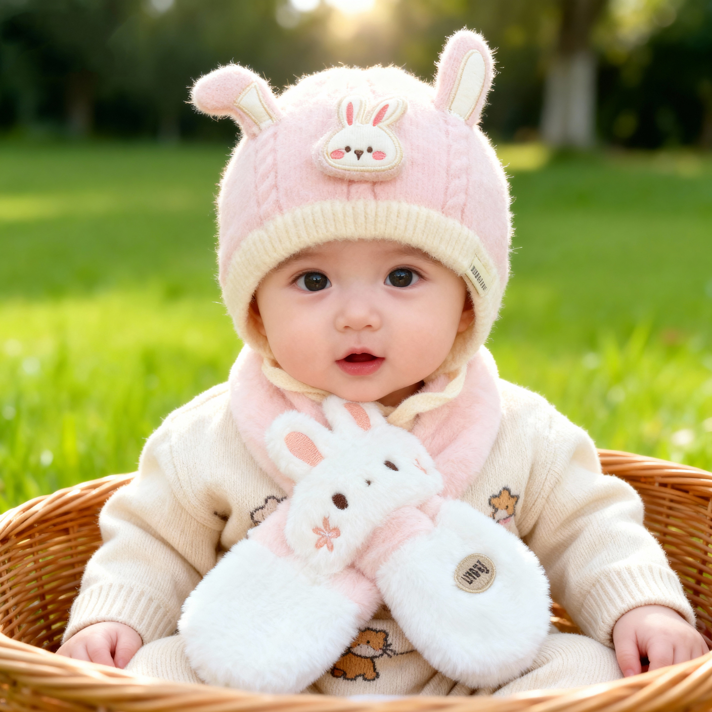 兔七宝婴儿帽子秋冬季可爱护耳帽