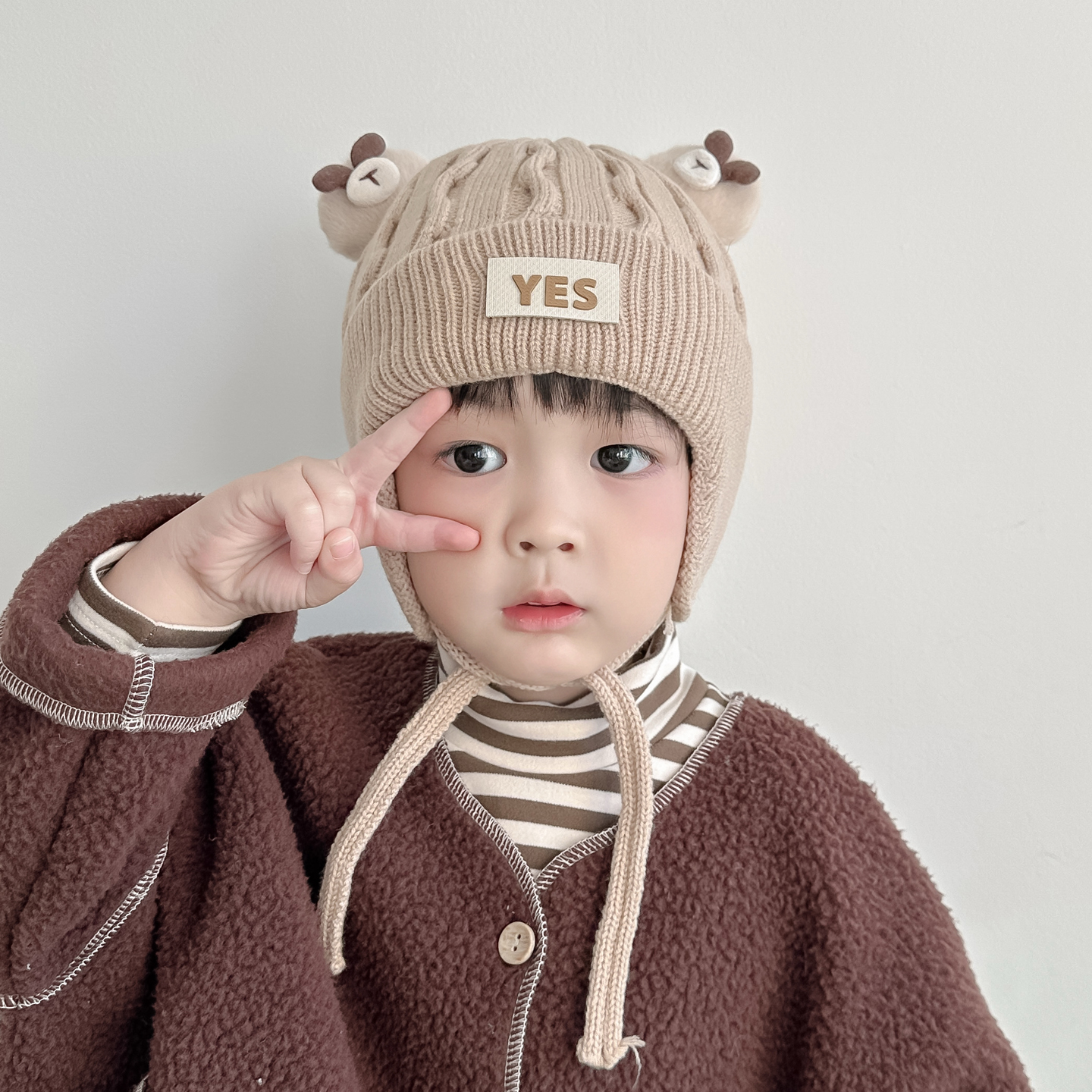 兔七宝毛线帽针织帽小熊设计可爱