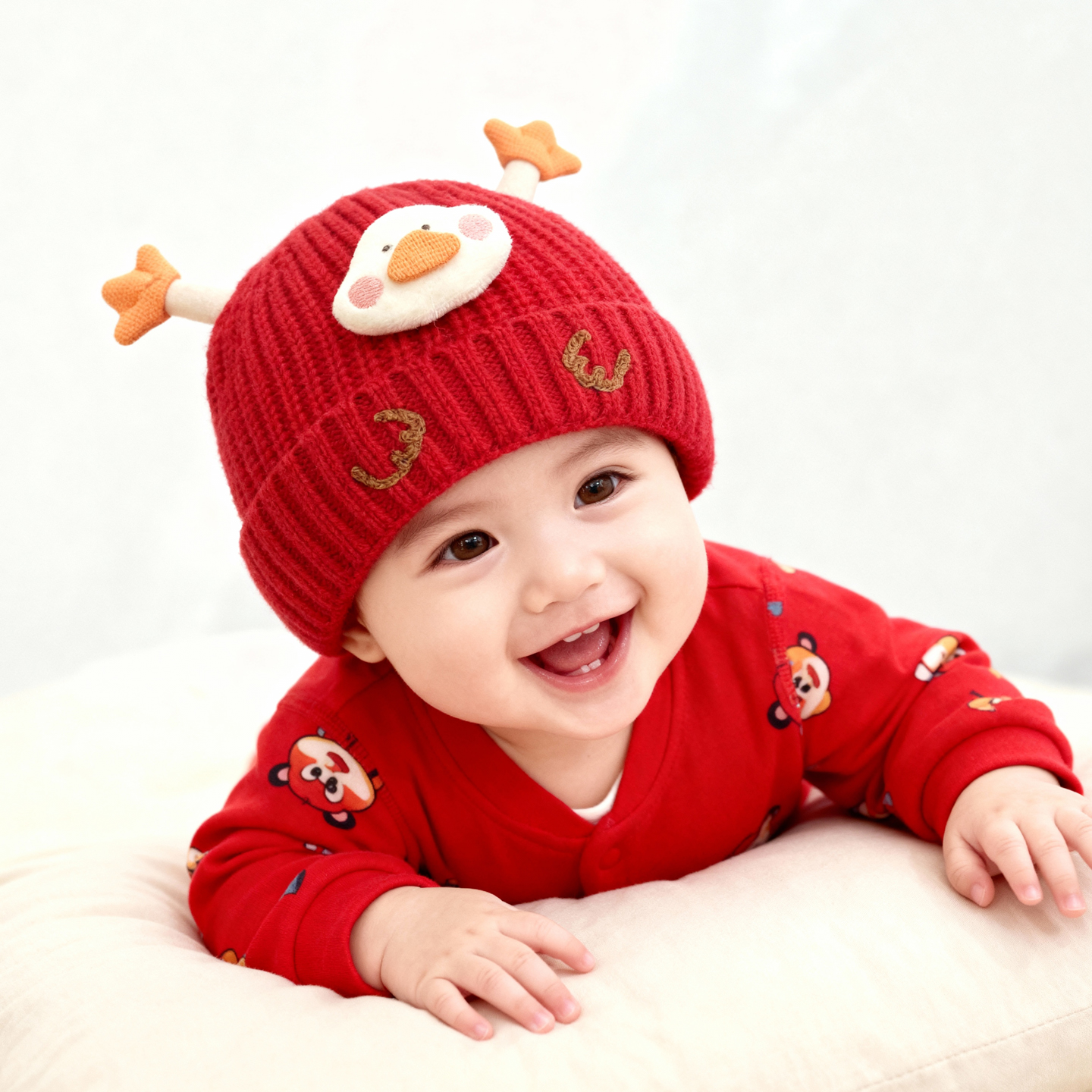 兔七宝婴儿帽子秋冬季可爱毛线帽