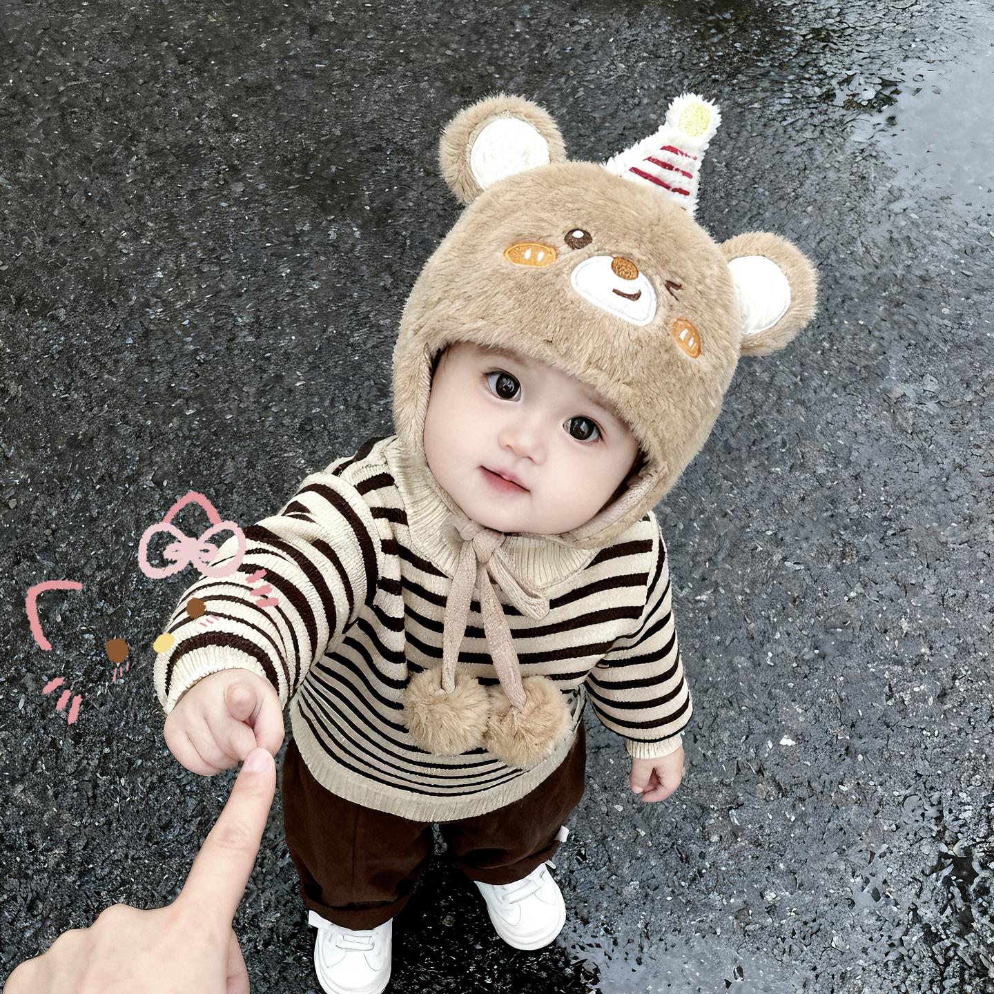 兔七宝毛绒帽护耳帽圣诞小熊可爱