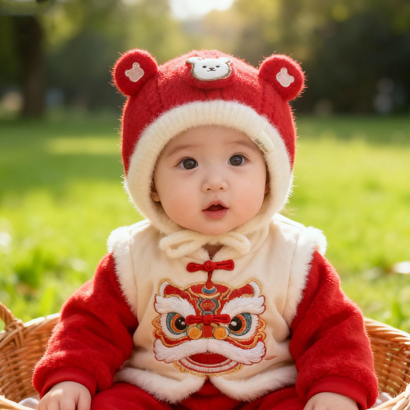 兔七宝毛线帽针织帽小熊设计可爱