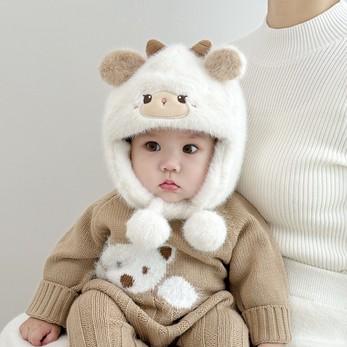 兔七宝毛绒帽护耳帽小羊设计可爱