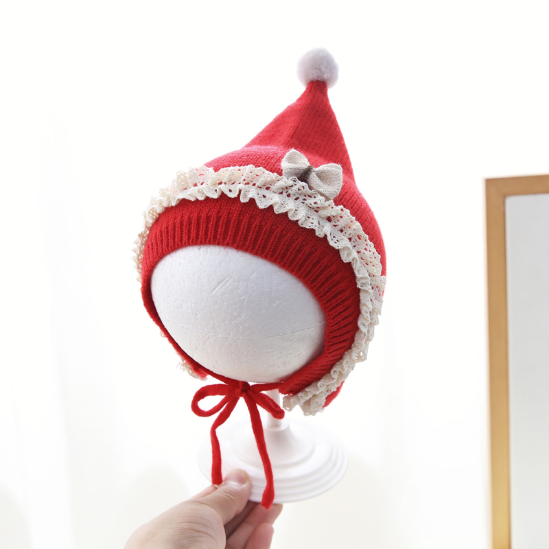 兔七宝婴儿帽子秋冬季红色护耳帽