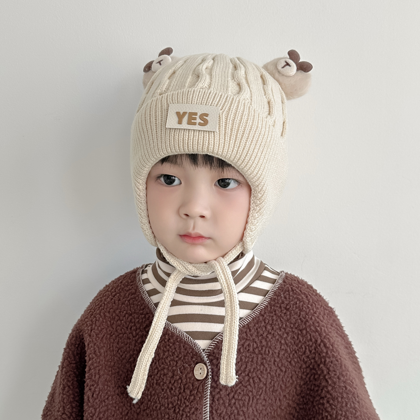 兔七宝毛线帽针织帽小熊设计可爱