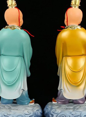 招财进宝童子像一对树脂彩绘12寸散财客厅桌面中式工艺品装饰摆件