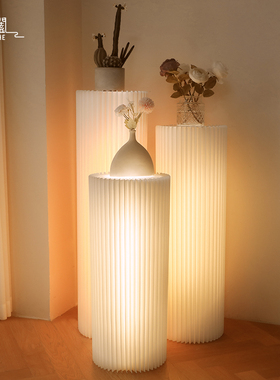 圆柱展示柜架子灯光展示货架商用陈列展示台柜置物摆件置物