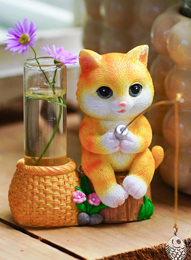 小猫钓鱼翁假山流水鱼池塘造景古法养鱼缸装饰花园庭院微景观摆件