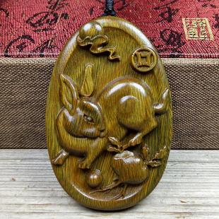 绿檀木头雕刻生肖吊坠木质鼠牛虎兔龙蛇马羊猴鸡狗猪绿色钥匙挂件