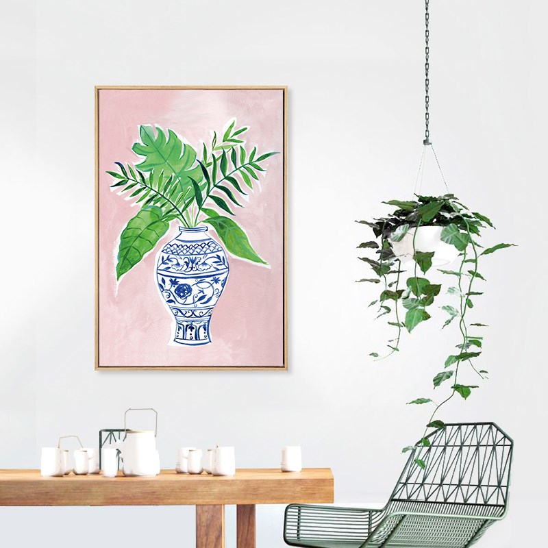 青花瓷小青新绿植北欧风格餐厅装饰画花瓶静物玄关客厅沙发墙挂画图片