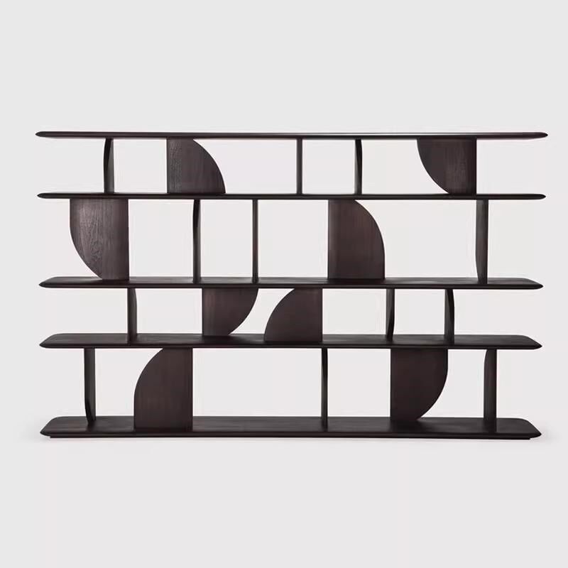 实木书架黑色落地侘寂博古架北欧书柜展示柜客厅多宝格屏风隔断