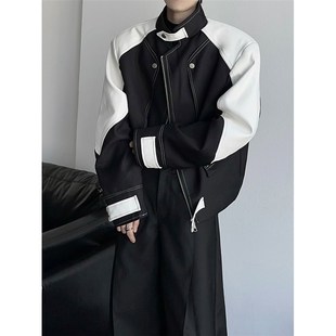 简约设计感宽肩立领飞行短款 上衣机车外套 夹克2024春男女宽松长袖