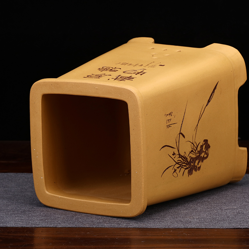 精品黄色四方紫砂兰花盆大号高千筒手工高档陶瓷桌面绿植老桩包邮