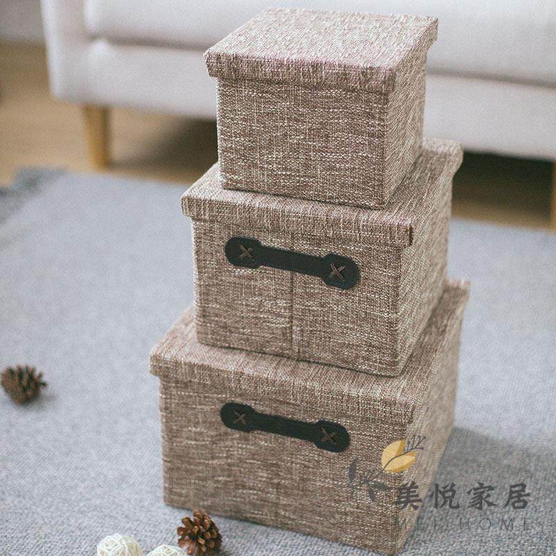亚麻布艺收纳箱 可折叠收纳盒桌面杂物遥控整理盒储物箱子带盖,收纳整理,收纳箱,淘宝优惠券,粉丝福利购,淘宝优惠卷