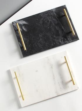 北欧式天然大理石托盘首饰盘甜品盘浴室置物香薰托盘家居装饰摆件