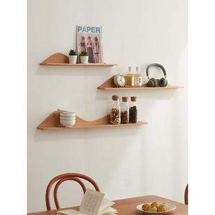 无冲孔壁储物架客厅壁挂实木一字隔板山毛榉木书架层压板餐厅装饰