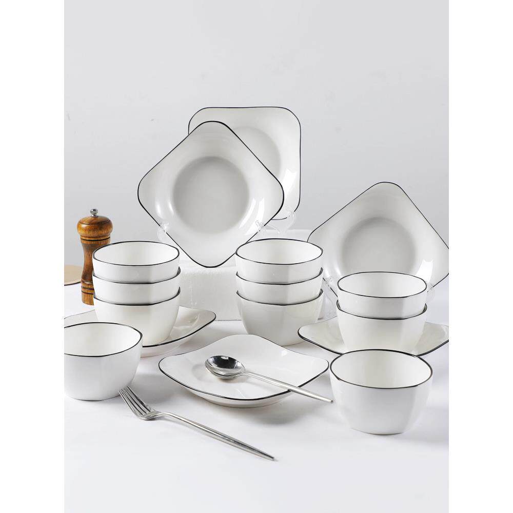 碗碟套装家用北欧简约风10碗10盘组合创意个性方形菜盘子汤盘饭碗