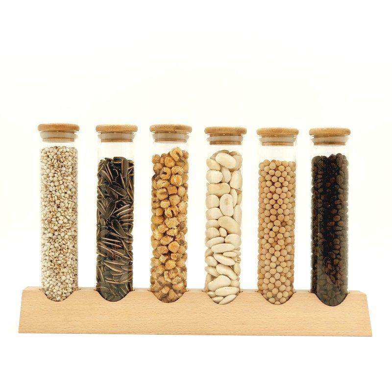 咖啡豆密封罐 吧台摆设茶叶展示罐 榉木玻璃试管展示架干果储物罐