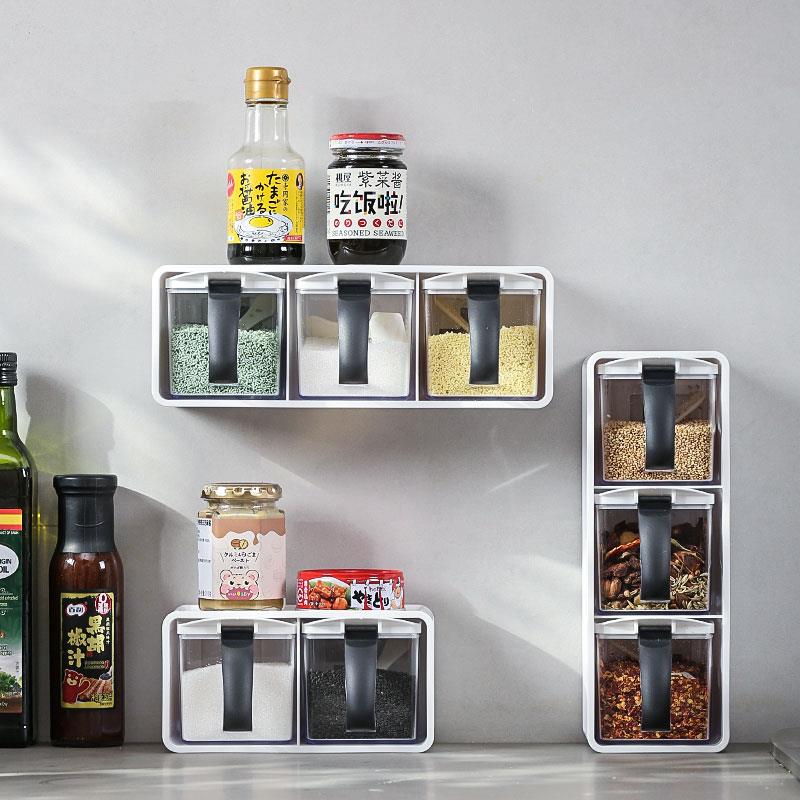 调味盒家用厨房调料罐塑料组合套装壁挂式密封防潮一体收纳味精盒