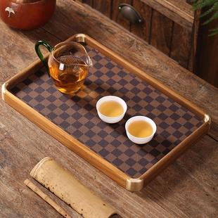 托盘茶具 天然胡桃木茶盘小型皮革家用托盘大号长方形实木简约日式