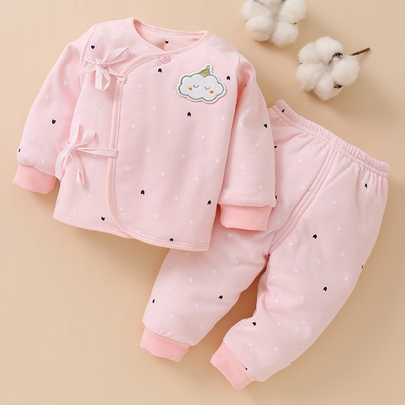 冬季满月刚出生新生婴儿儿衣服套装分体秋冬女初生冬天03月夹棉