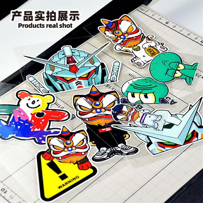 卡通缅因猫爬窗门缝反光车贴创意摩托电动车汽车门缝划痕防水贴花