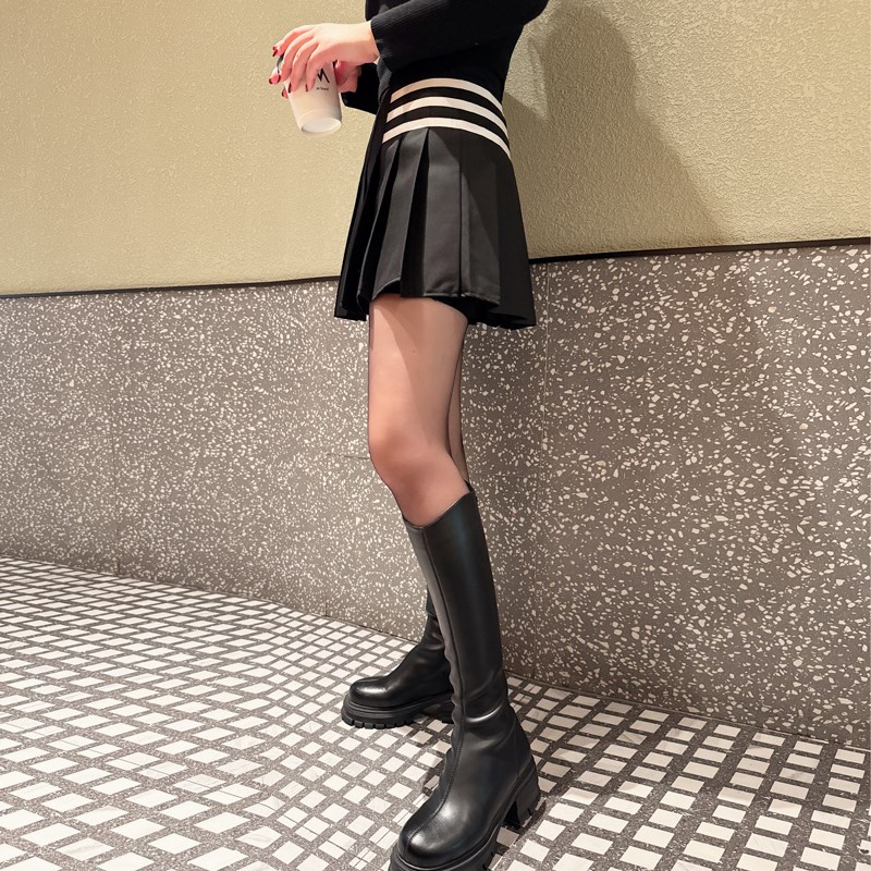 黑色西装面料百褶裙女秋冬学院风新款显瘦高腰半身裙百搭短裙裤裙