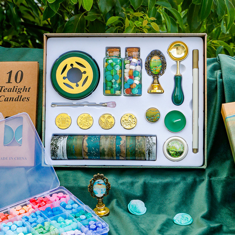 千里江山古风文创火漆印章套装章头礼盒蜡粒火气套装勺子火星熔炉,文具电教/文化用品/商务用品,成品印章/学生用印/火漆,淘宝优惠券,粉丝福利购,淘宝优惠卷