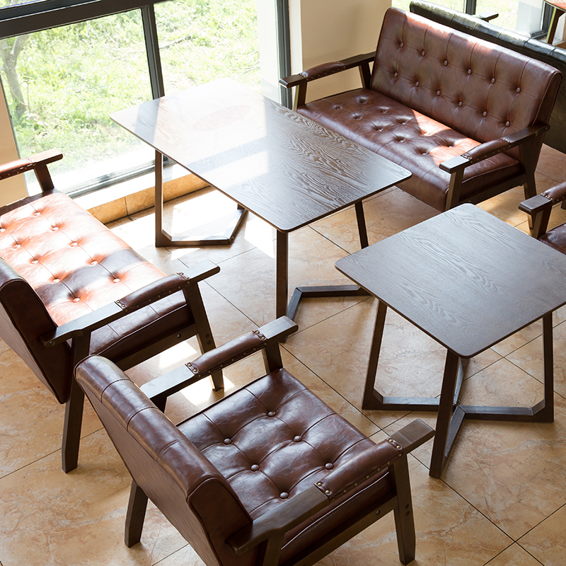 甜品奶茶店桌椅咖啡厅清吧卡座办公室洽谈休闲接待皮沙发茶几组合