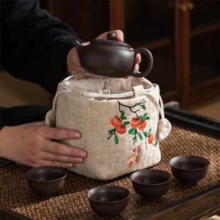 整套旅行茶具收纳包袋快客杯家用户外便携茶壶茶杯收纳盒布艺包袋