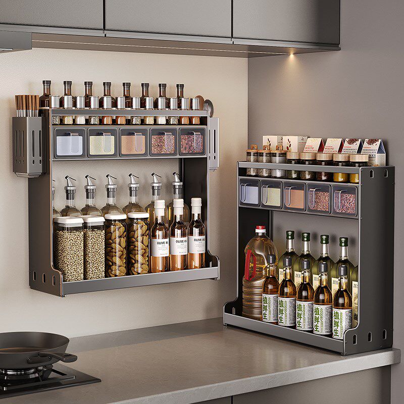 厨房置物架多功能调味品罐调料盒油盐酱醋收纳架多层壁挂式免打孔,厨房/烹饪用具,厨房置物架/置物柜/角架,淘宝优惠券,粉丝福利购,淘宝优惠卷