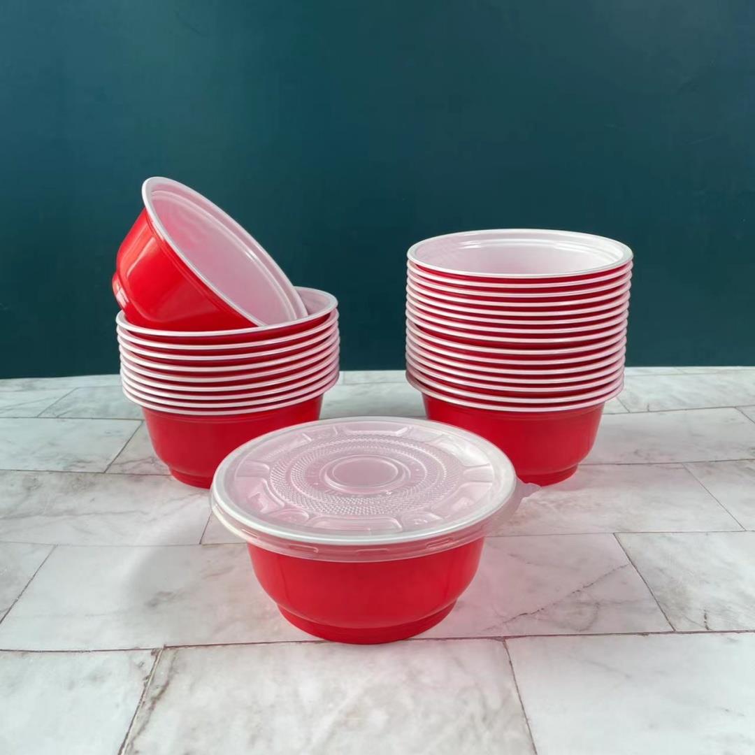 一次性碗红色加厚喜庆结婚酒席家用宴席餐具梅菜扣肉蒸饭碗带盖子