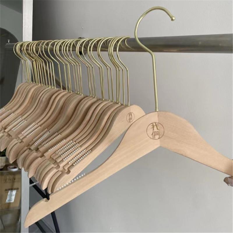 服装店专用女装男装装实木衣架无痕防滑木质捆绳衣架衣撑定制logo