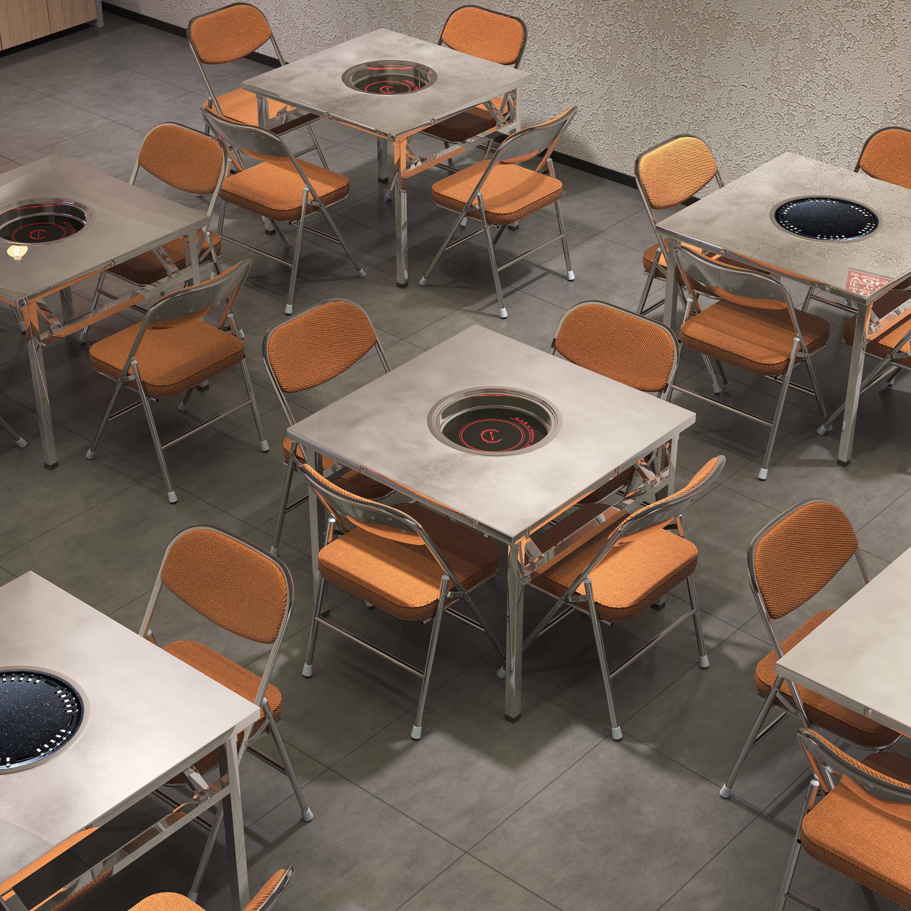 不锈钢炭火烤肉桌商用夜市摆摊折叠桌工业风电磁炉火锅烧烤一体桌