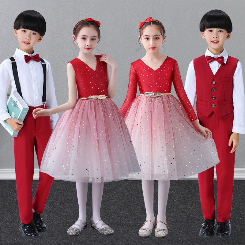 新款儿童合唱服演出服大合唱团礼服男女童小学生朗诵舞蹈表演服装