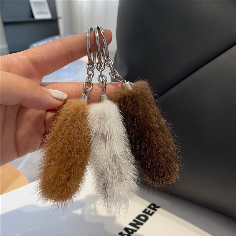 迷你可爱水貂毛小尾巴汽车钥匙扣挂件时尚简约高档毛绒包包挂饰