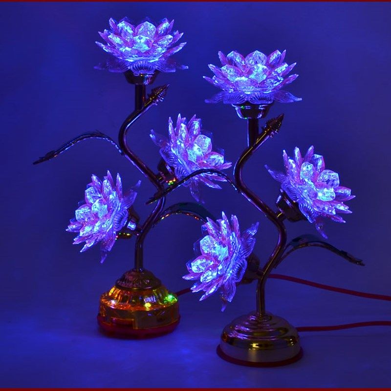 仿水晶莲花灯堂前供灯 LED三品七彩荷花灯 长明灯  寺庙家用供灯