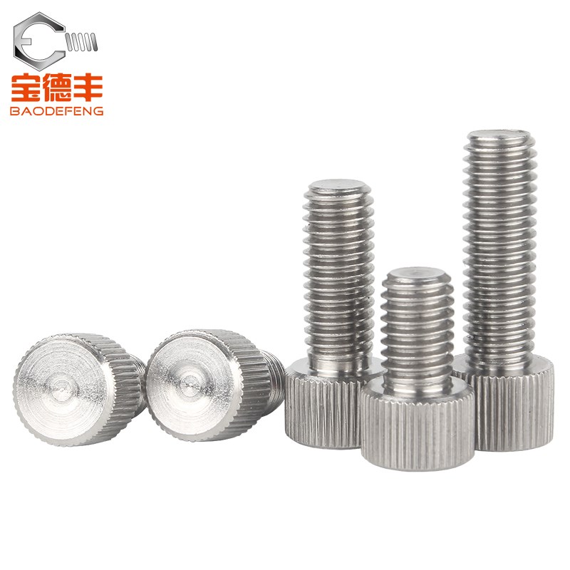 304不锈钢开槽手拧螺丝一字槽竖纹滚花螺钉圆形滚花平头螺钉M2-M6