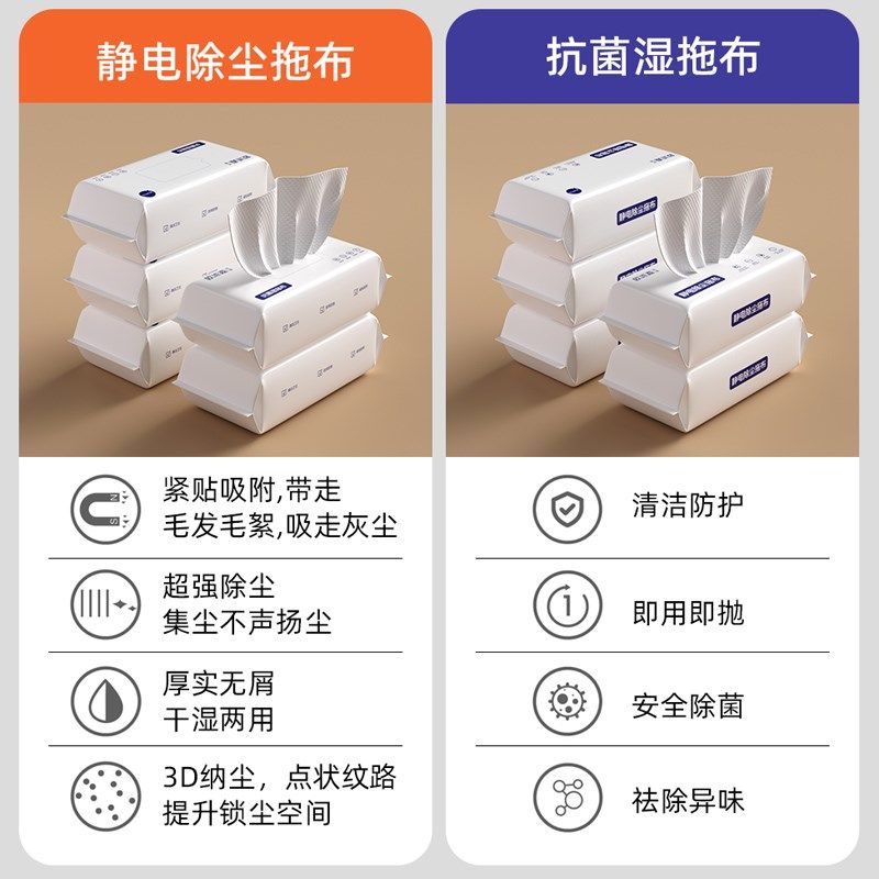 静电除尘纸拖把吸附灰尘毛发干湿两用可夹布家用除尘拖布擦地吸尘