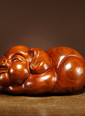 花梨木雕生肖福猪摆件实木质家居客厅电视柜装饰办公室送礼工艺品