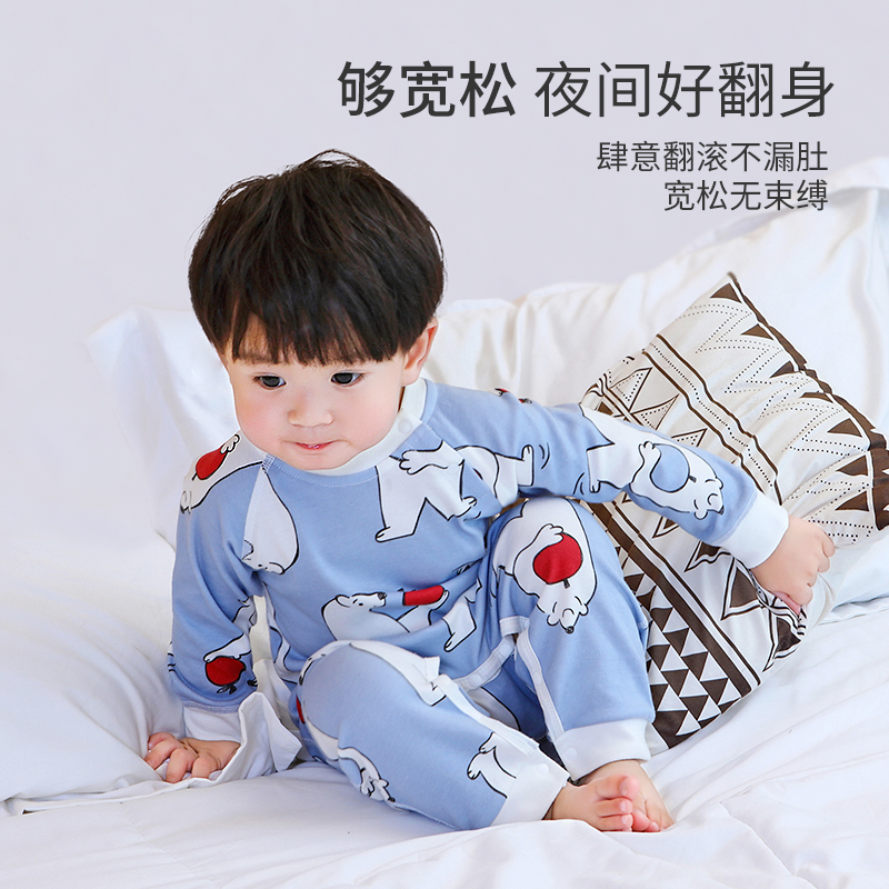 儿童连体睡衣纯棉春秋宝宝连身衣服婴儿防踢被睡袋长袖哈衣家居服