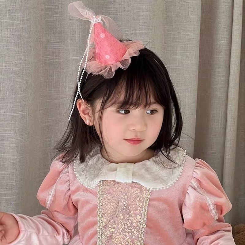 儿童皇冠网纱锥形发箍女童头箍新款小女孩发卡生日公主发饰头纱